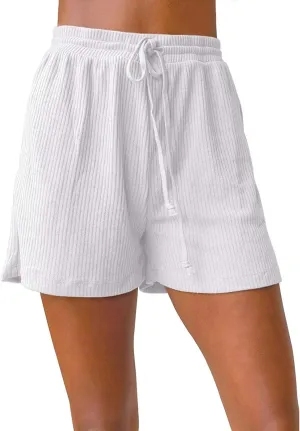 Womens Knit Shorts with Elastic Waisted Drawstring Wide Leg Shorts Casual Loose Fit Baggy Comfortable Summer Shorts