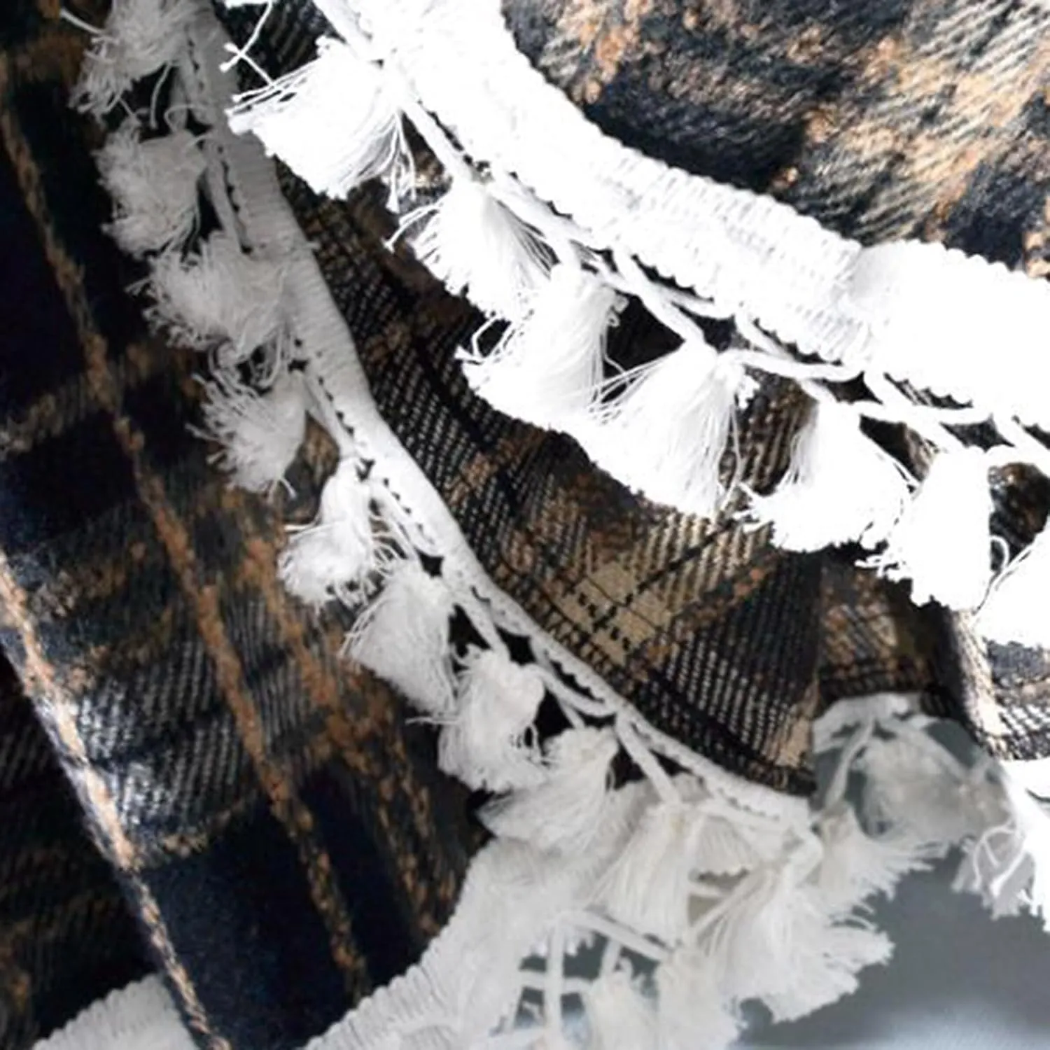 Women's Lace Trim Plaid Skirt Vintage Wool Blend Tiered Elastic Waist A-Line Skirts Casual Ruffle Swing Mini Skirts