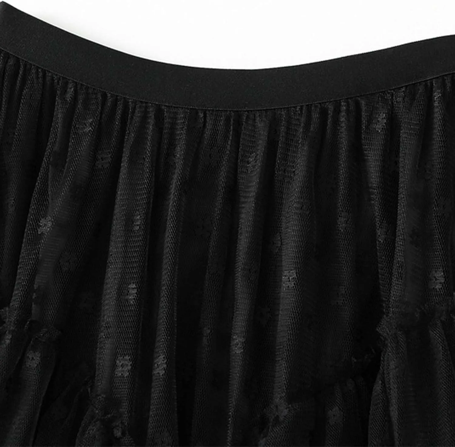 Women's Lace Tulle Maxi Skirt High Waisted Asymmetric Ruffle Flowy Boho Beach Wedding Guest Skirt Sheer Layered