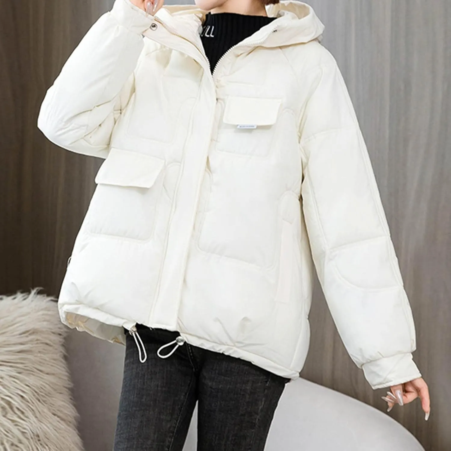 Womens Lightweight Packable Down Puffer Jacket With Hood Plus Size Waterproof Winter Quilted Zip Up Casual Padded Coat