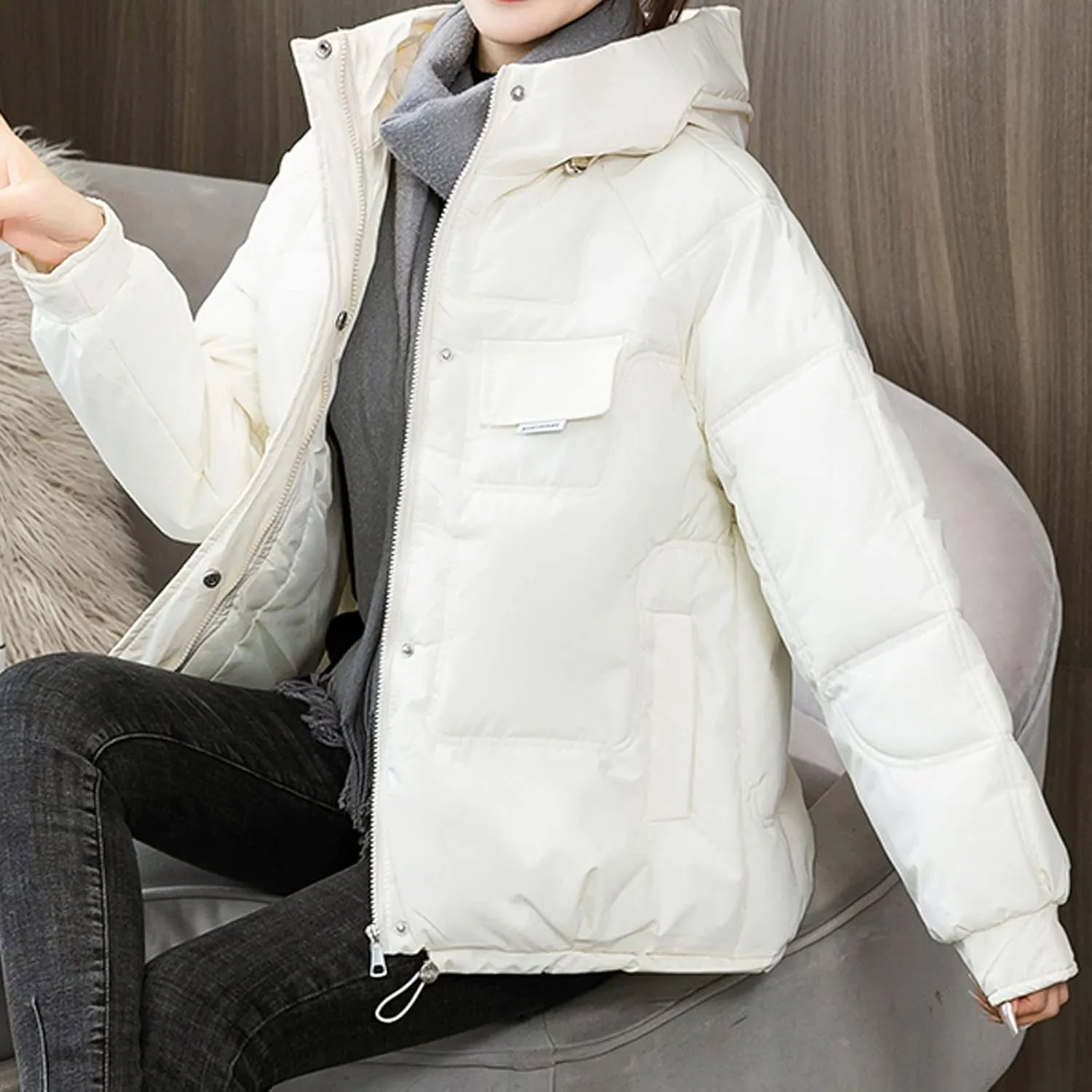 Womens Lightweight Packable Down Puffer Jacket With Hood Plus Size Waterproof Winter Quilted Zip Up Casual Padded Coat