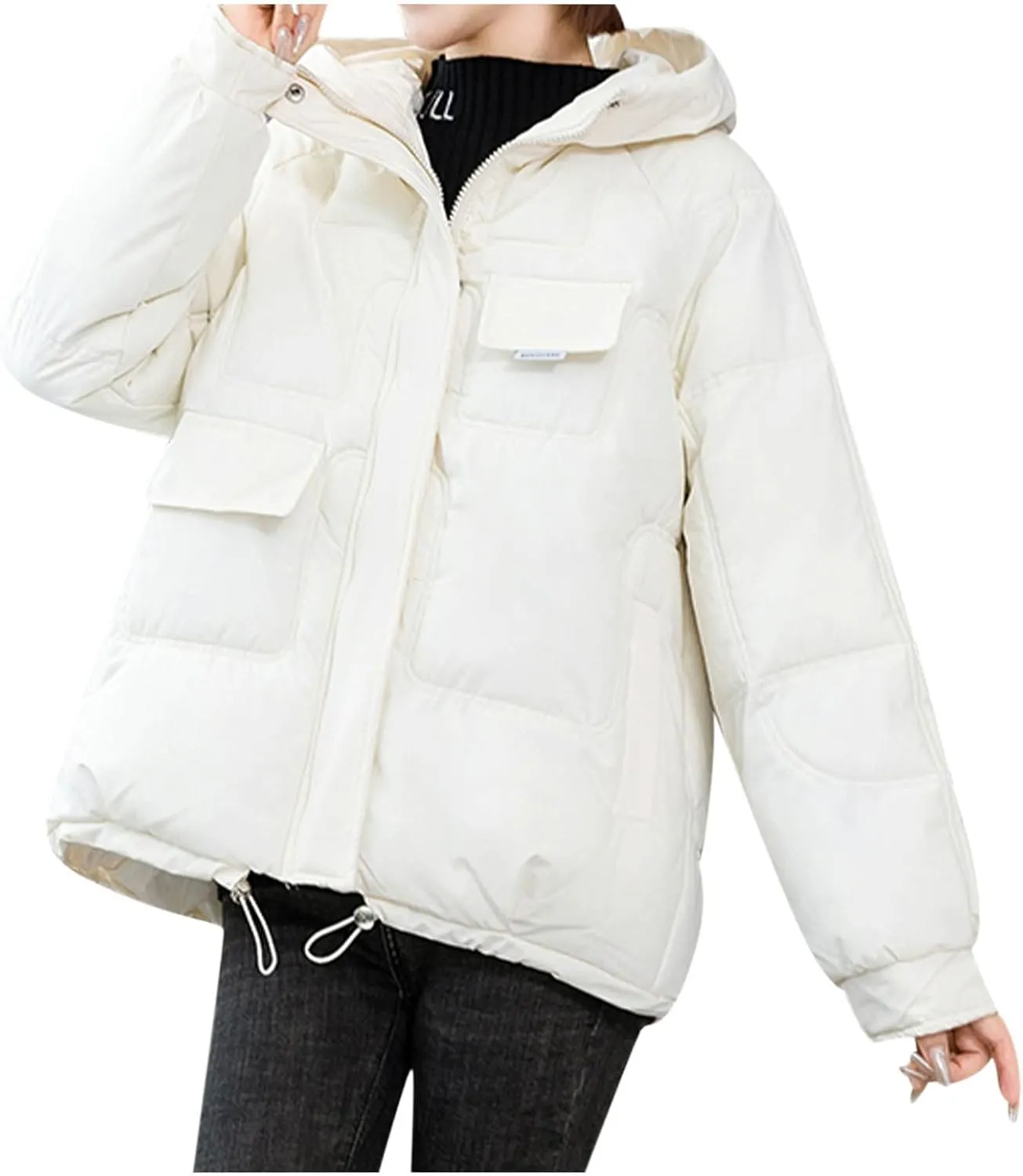 Womens Lightweight Packable Down Puffer Jacket With Hood Plus Size Waterproof Winter Quilted Zip Up Casual Padded Coat