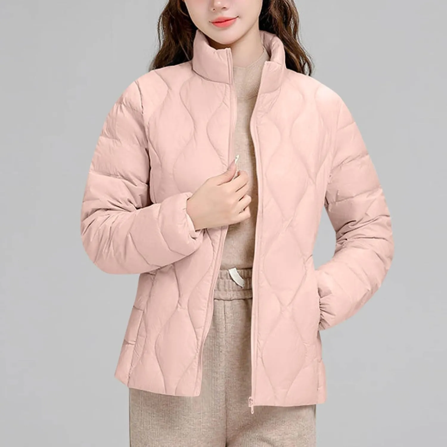 Women's Lightweight Quilted Jacket Casual Packable Open Front Down Puffer Jackets Zip Up Winter Coat Outwear Cardigan