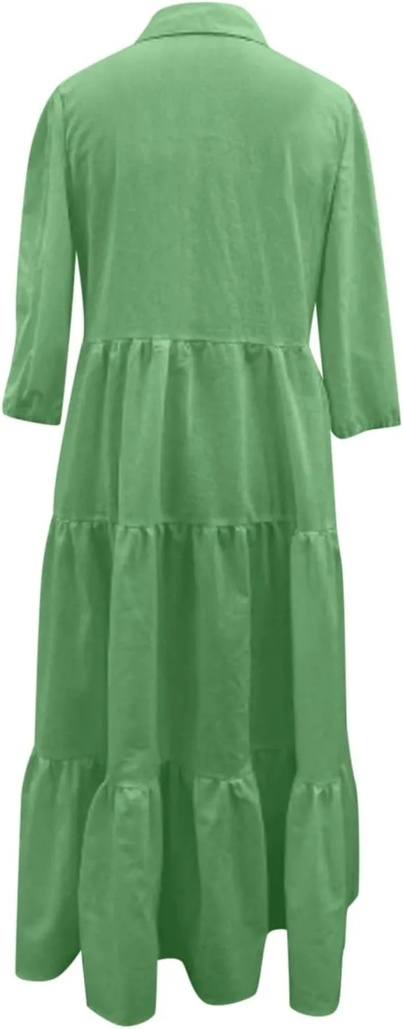 Womens Linen Dresses Tiered Puff Swing Half Sleeve Zipper Polo Tshirt Dress Funeral Church Spring Baby Shower Outfit