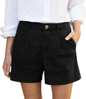 Womens Linen Shorts Casual Summer Lounge Shorts Lightweight Wide Leg Shorts with Pockets High Waisted Bermuda Shorts