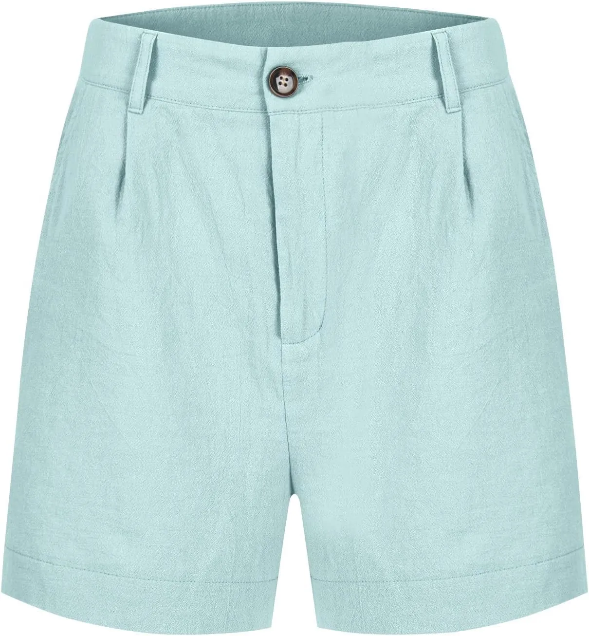 Womens Linen Shorts Summer Business Casual Button High Waisted Shorts Baggy Wide Leg Lounge Chino Shorts with Pockets