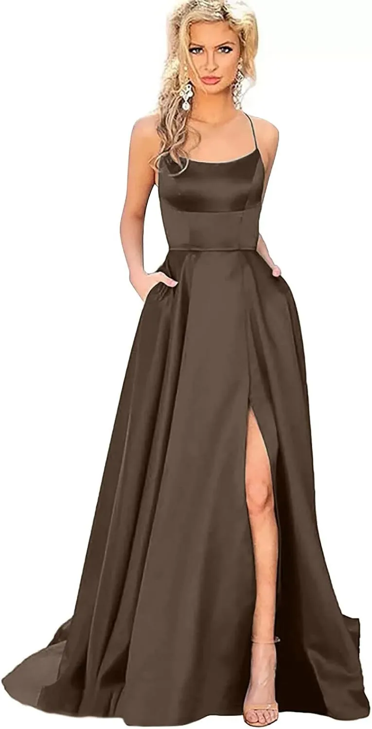 Womens Long Prom Dresses for Teens with Pockets Spaghetti Straps Formal Party Evening Gowns 2025 Prom Dress