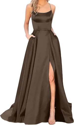 Womens Long Prom Dresses for Teens with Pockets Spaghetti Straps Formal Party Evening Gowns 2025 Prom Dress