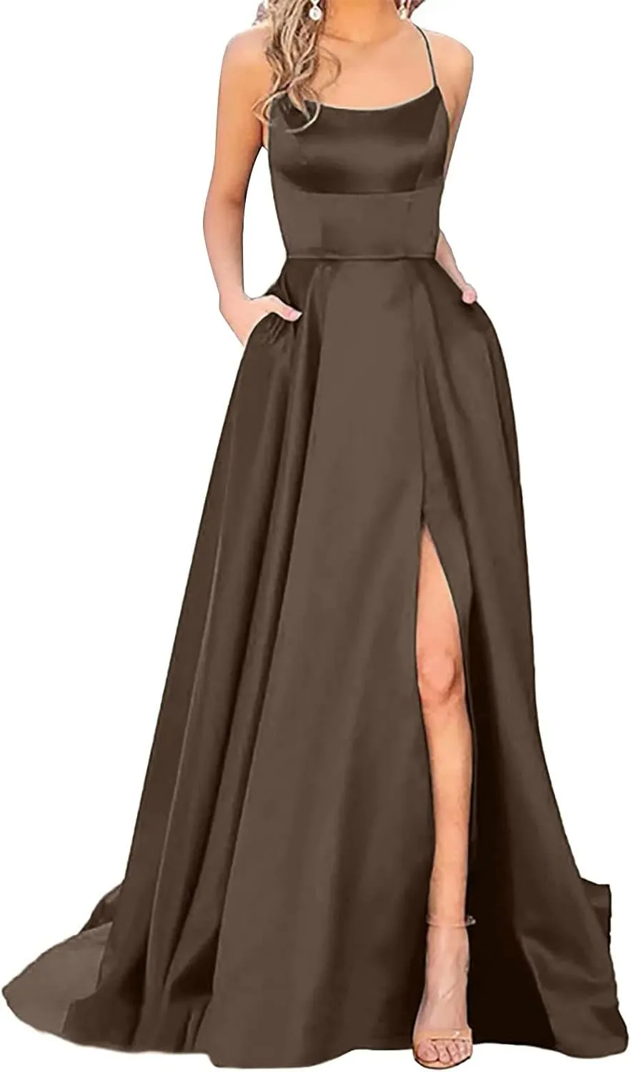 Womens Long Prom Dresses for Teens with Pockets Spaghetti Straps Formal Party Evening Gowns 2025 Prom Dress
