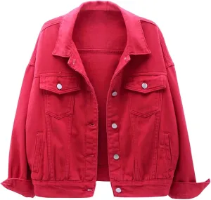 Womens Long Sleeve Denim Jackets Button Down Cropped Trucker Jean Jackets Coats Fashion Y2k Outerwear Fall Outfits