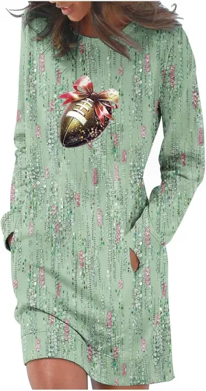 Women's Long Sleeve Fall Dresses 2024 Crewneck Casual Dress Fashion Floral Midi Dress Shift Dress