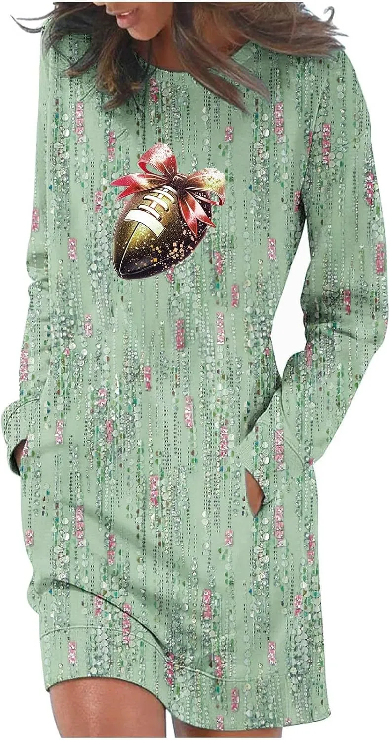 Women's Long Sleeve Fall Dresses 2024 Crewneck Casual Dress Fashion Floral Midi Dress Shift Dress
