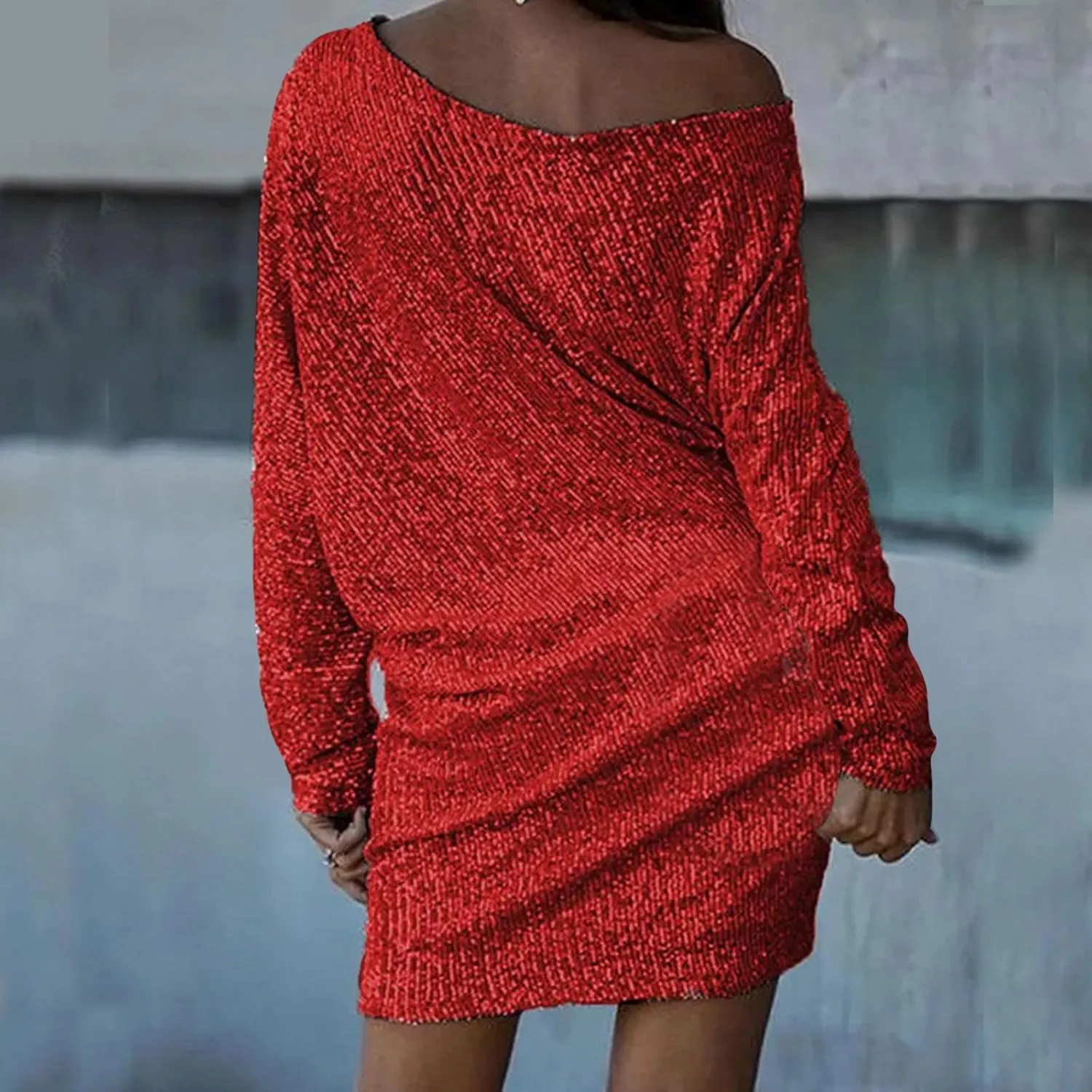 Womens Long Sleeve Sparkly Short Dresses Long Sleeve Casual Loose Mini Dress Trendy Shift Dress Party Club Dress