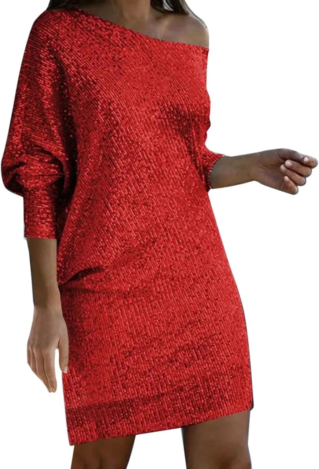 Womens Long Sleeve Sparkly Short Dresses Long Sleeve Casual Loose Mini Dress Trendy Shift Dress Party Club Dress