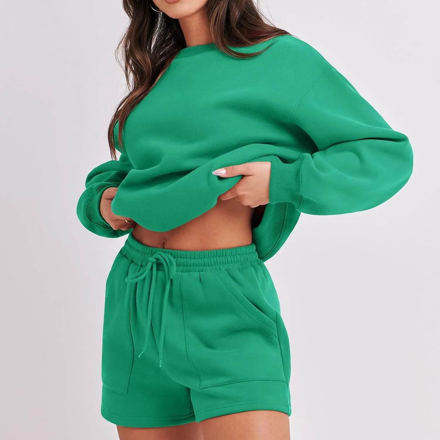 Womens Lounge Sets 2 Piece Outfits Oversized Long Sleeve Hoodies Sweatsuit Casual Sweat Shorts Matching Tracksuit