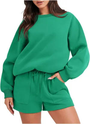 Womens Lounge Sets 2 Piece Outfits Oversized Long Sleeve Hoodies Sweatsuit Casual Sweat Shorts Matching Tracksuit
