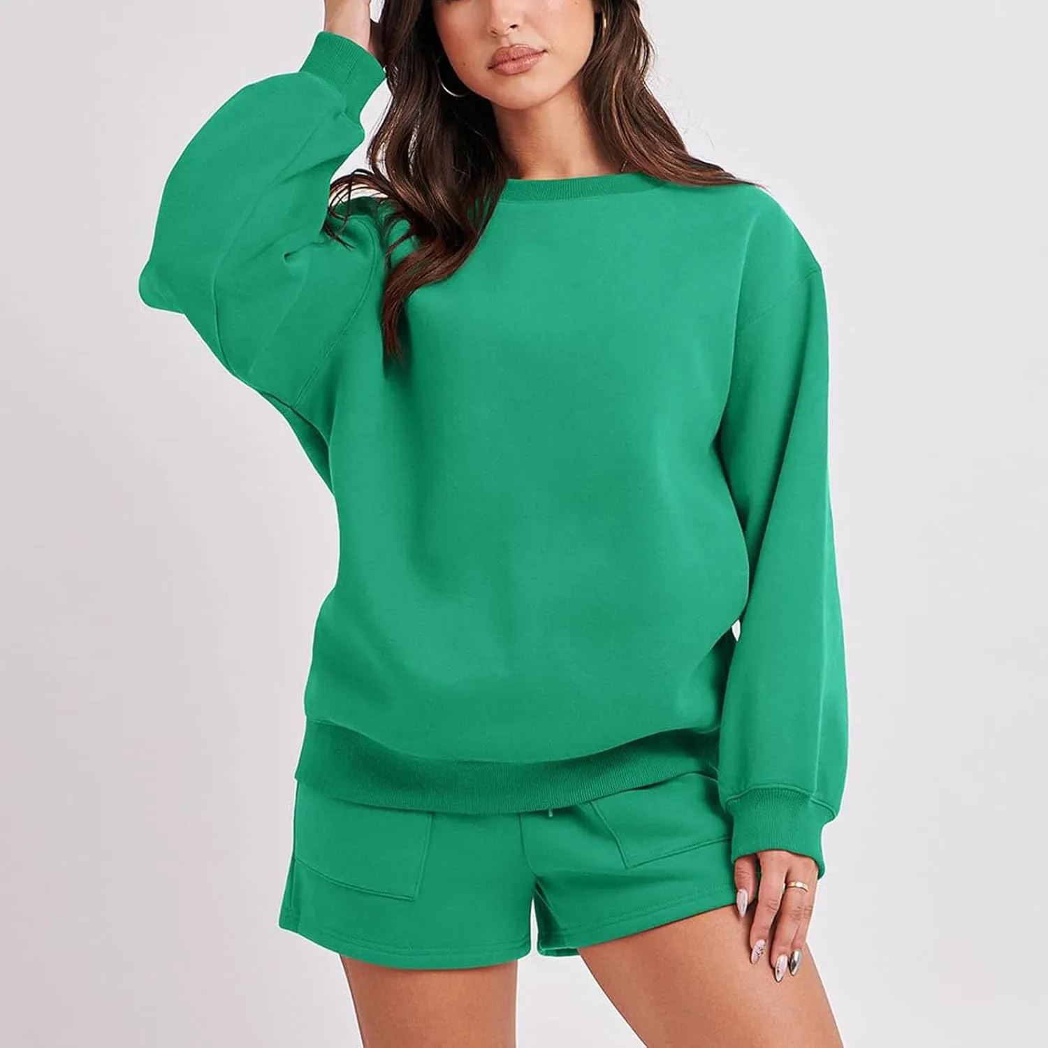Womens Lounge Sets 2 Piece Outfits Oversized Long Sleeve Hoodies Sweatsuit Casual Sweat Shorts Matching Tracksuit