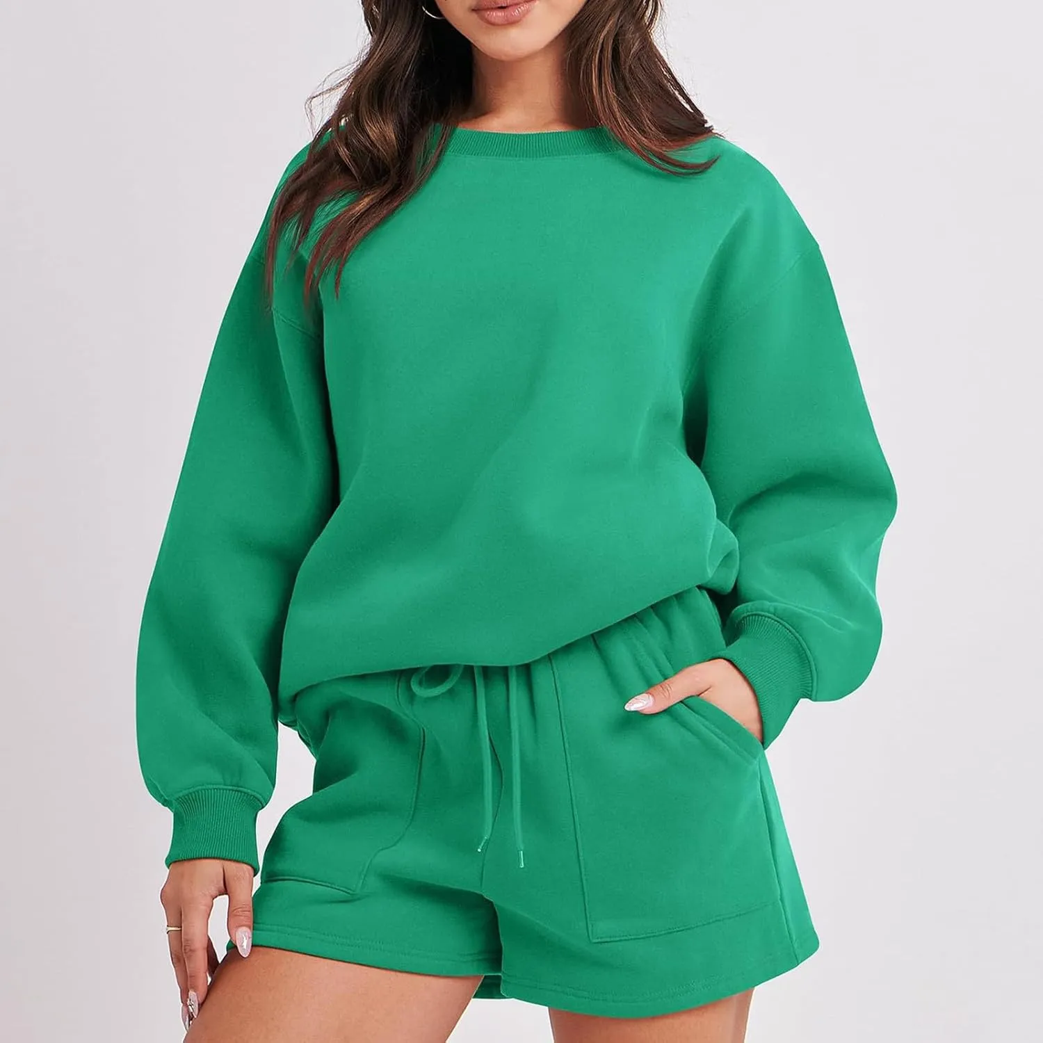 Womens Lounge Sets 2 Piece Outfits Oversized Long Sleeve Hoodies Sweatsuit Casual Sweat Shorts Matching Tracksuit