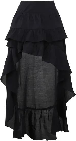Womens Maxi Skirts High Waisted Solid Color Swing Skirt Dark Style Irregular Skirt Trendy Long Skirts with Pockets