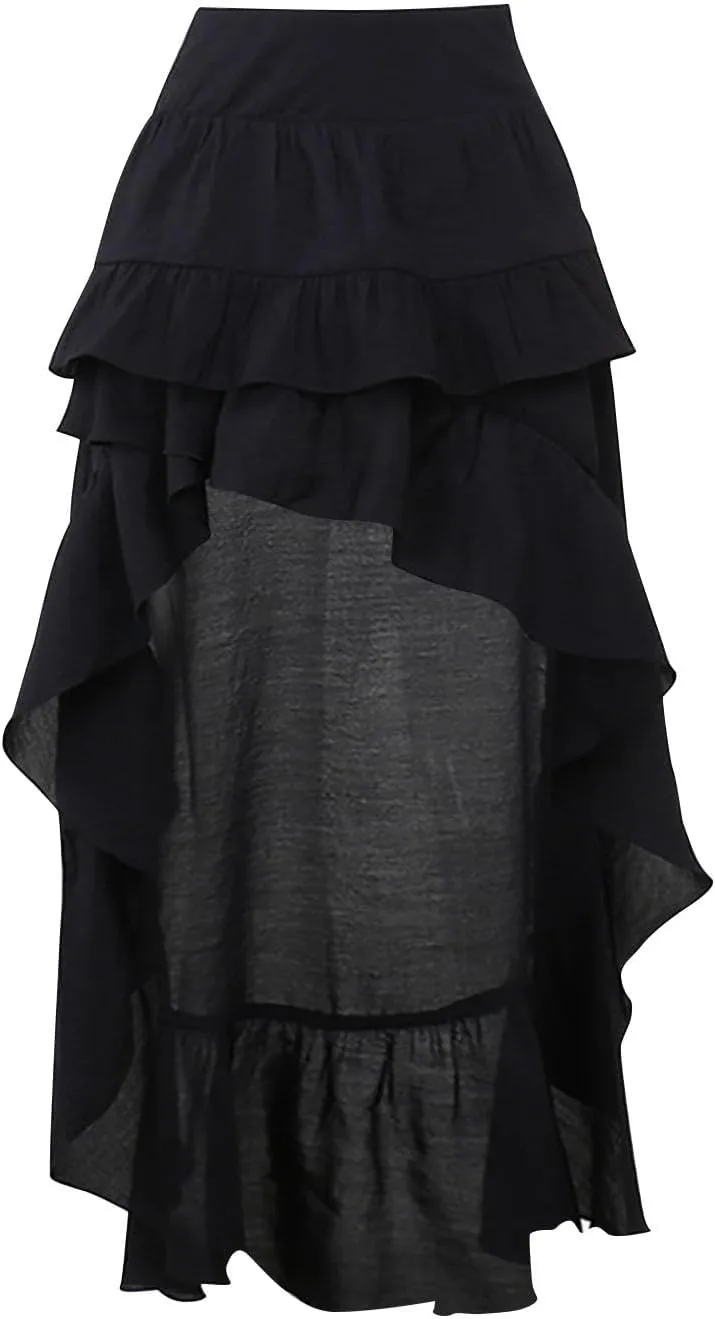 Womens Maxi Skirts High Waisted Solid Color Swing Skirt Dark Style Irregular Skirt Trendy Long Skirts with Pockets