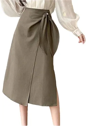 Women's Mid Length Skirts Vintage High Waist Buttons Decoration A-Line Long Skirts