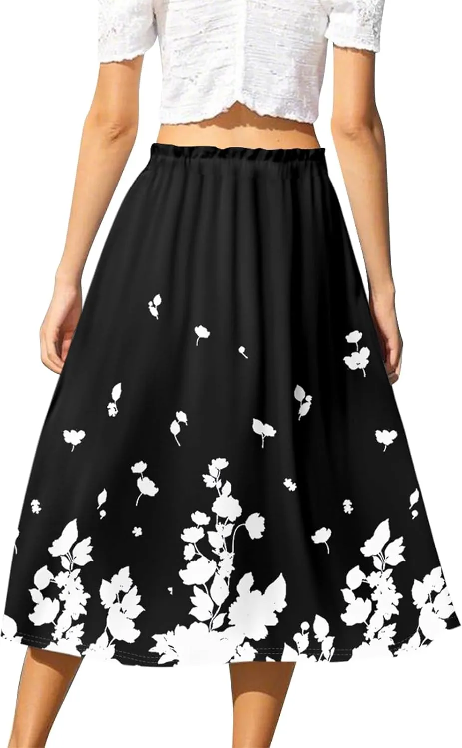 Women's Midi Boho Floral Skirts Trendy A Line Skirt Drawstring High Elastic Waist Comfy Flowy Skorts