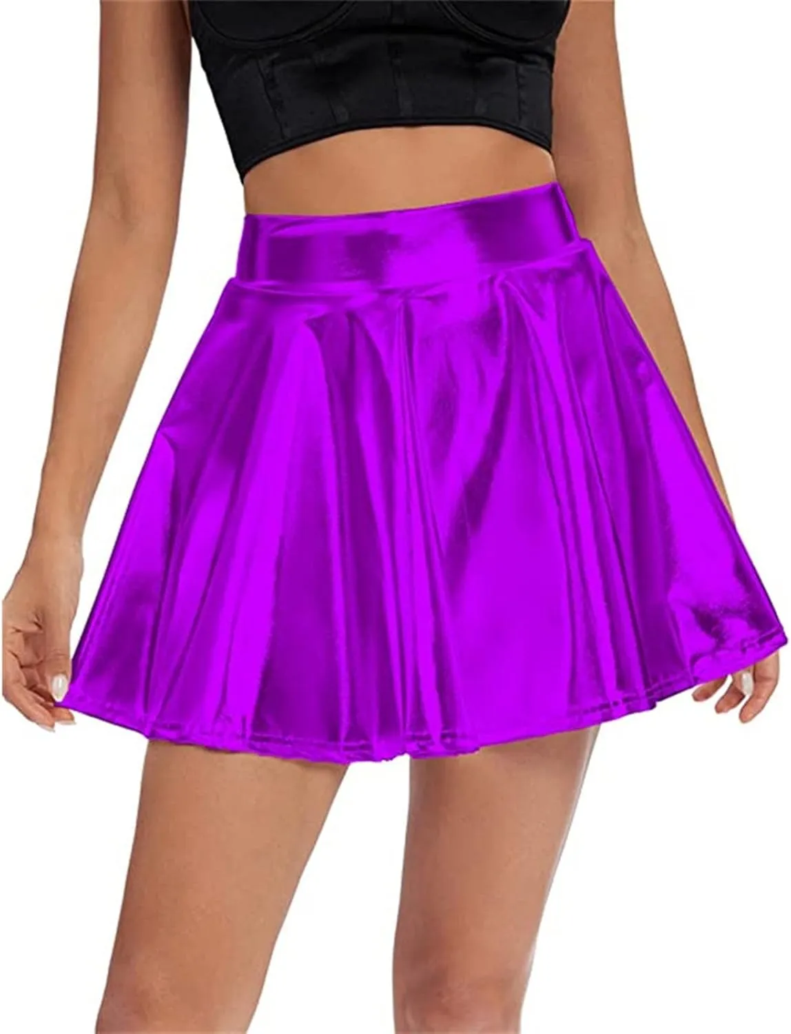 Womens Pleated Glitter Skirts Shiny Mini Summer Trendy High Waisted Flared Cute Women's Skirts Casual Spring