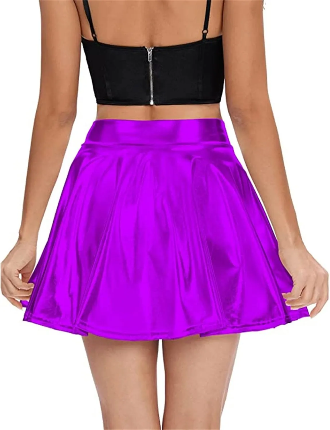 Womens Pleated Glitter Skirts Shiny Mini Summer Trendy High Waisted Flared Cute Women's Skirts Casual Spring