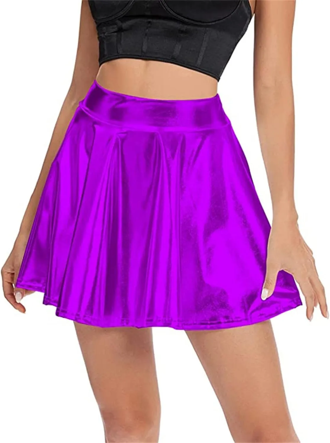 Womens Pleated Glitter Skirts Shiny Mini Summer Trendy High Waisted Flared Cute Women's Skirts Casual Spring