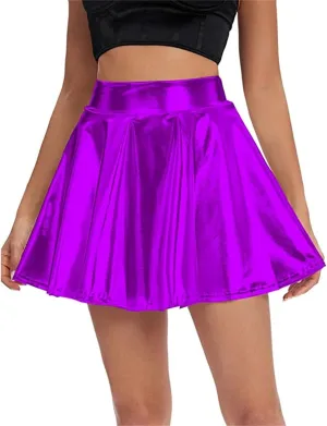 Womens Pleated Glitter Skirts Shiny Mini Summer Trendy High Waisted Flared Cute Women's Skirts Casual Spring