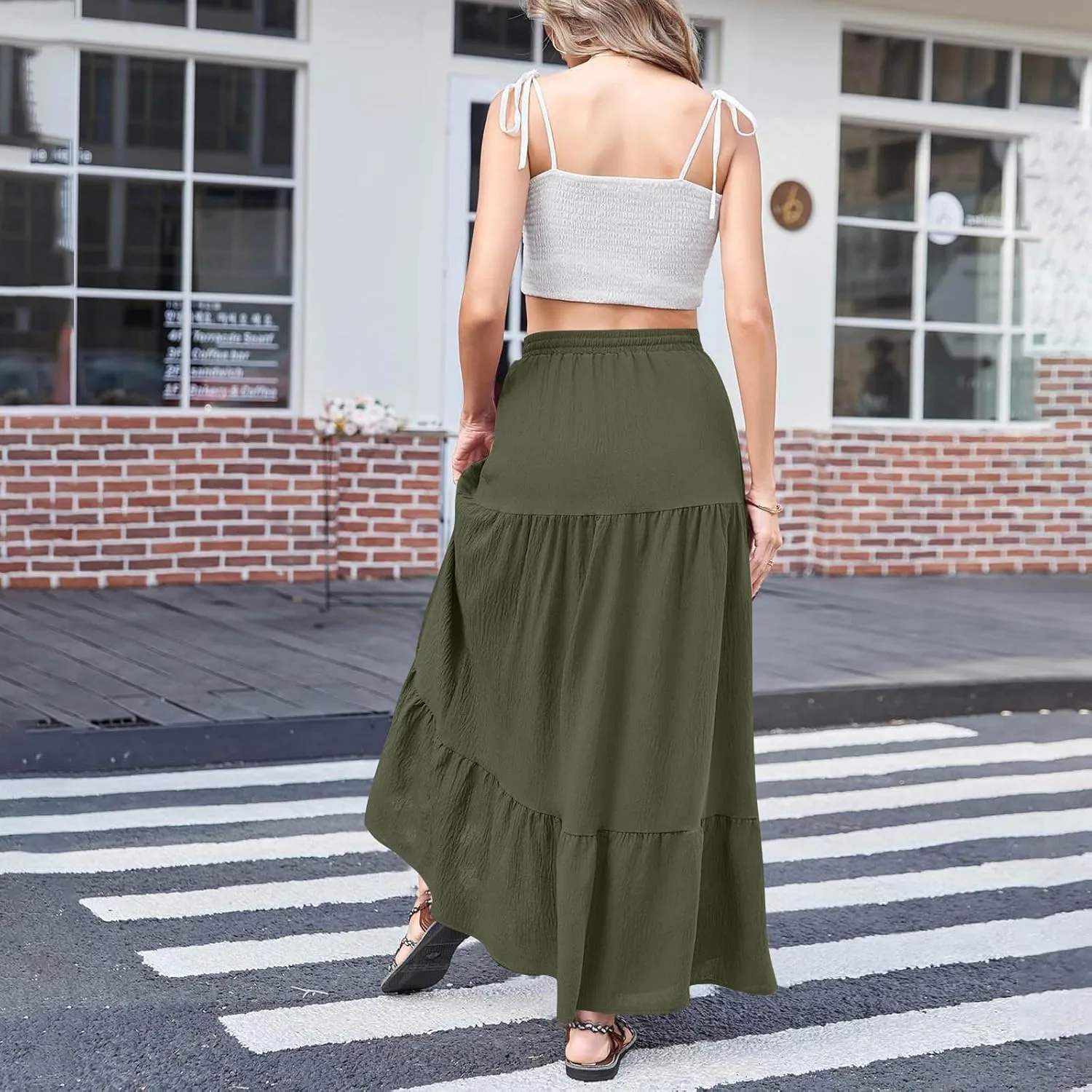 Women's Plus Size Skirt 2025 Summer Boho Slit Flowy Maxi Skirts Trendy Elastic Waist A Line Tiered Beach Long Skirts