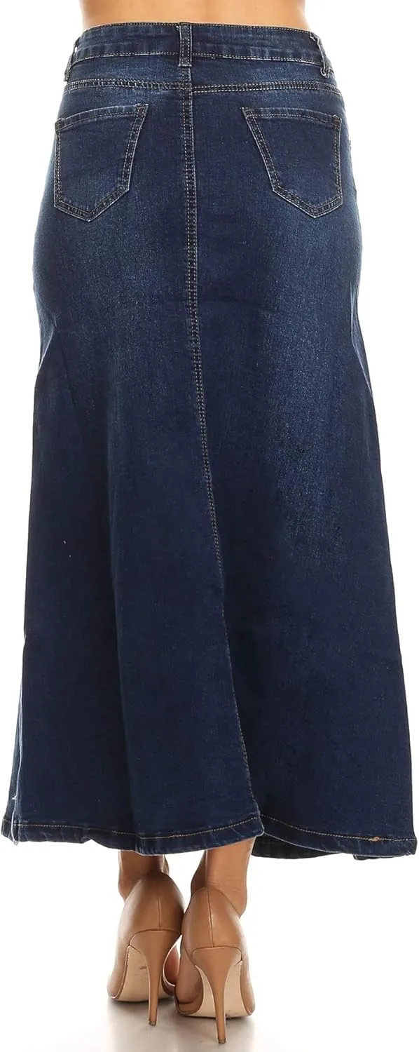 Womens Plus/Junior Size Mid Rise A-Line Long Jeans Maxi Denim Skirt
