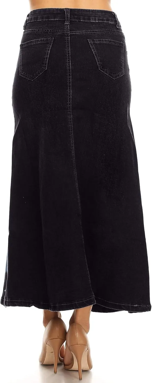 Womens Plus/Junior Size Mid Rise A-Line Long Jeans Maxi Denim Skirt