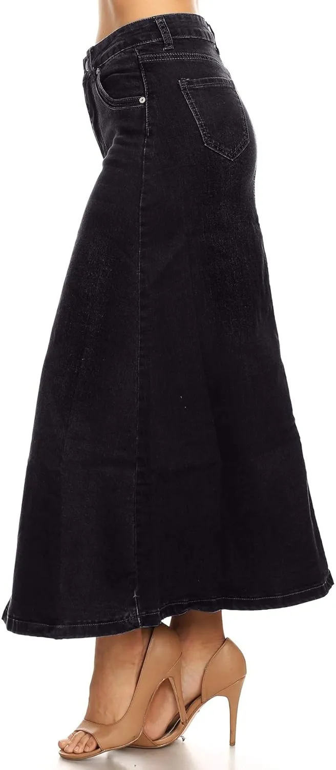 Womens Plus/Junior Size Mid Rise A-Line Long Jeans Maxi Denim Skirt
