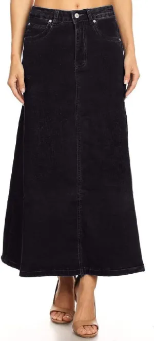 Womens Plus/Junior Size Mid Rise A-Line Long Jeans Maxi Denim Skirt