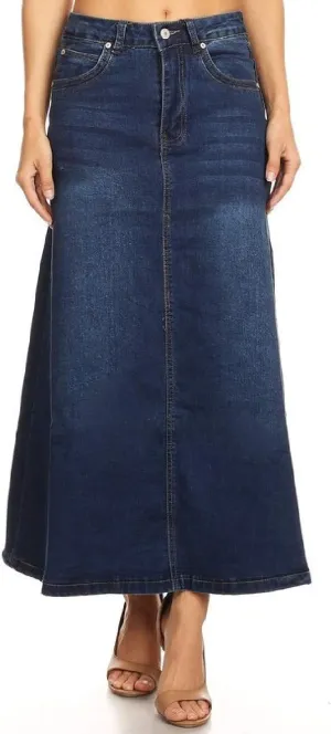 Womens Plus/Junior Size Mid Rise A-Line Long Jeans Maxi Denim Skirt