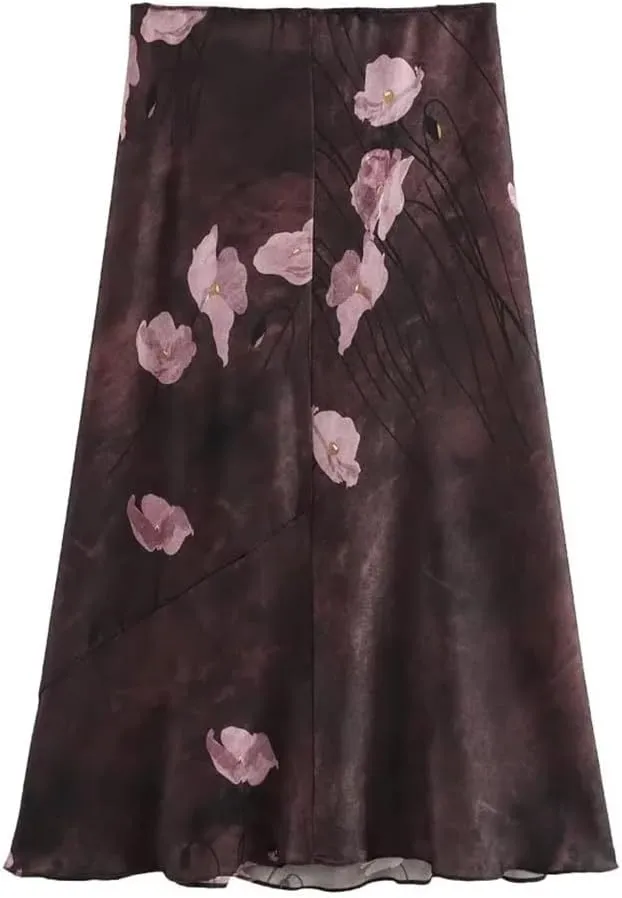 Womens Printed Skirt Elegant Long Skirts A-Line Hight Waist Vintage Casual Skirts