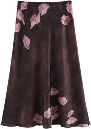 Womens Printed Skirt Elegant Long Skirts A-Line Hight Waist Vintage Casual Skirts