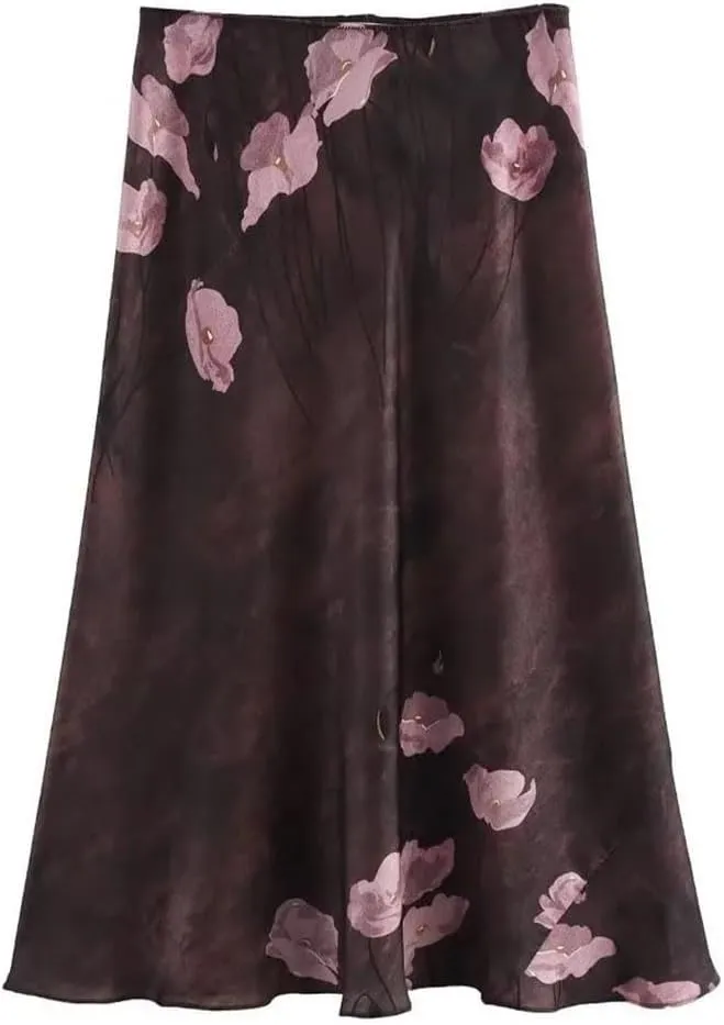 Womens Printed Skirt Elegant Long Skirts A-Line Hight Waist Vintage Casual Skirts