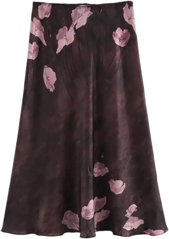 Womens Printed Skirt Elegant Long Skirts A-Line Hight Waist Vintage Casual Skirts