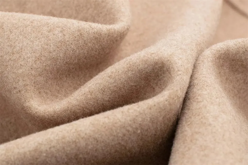 Women's Retro Stand Up Collar Double Breasted Black Wool Coat Long Sleeved Double Breasted Stand Up Collar Blended Wool Coat