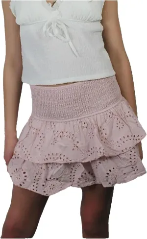 Women's Ruffle Layered Hollow Mini Skirts Summer Pleated Beach A Line Short Skirts