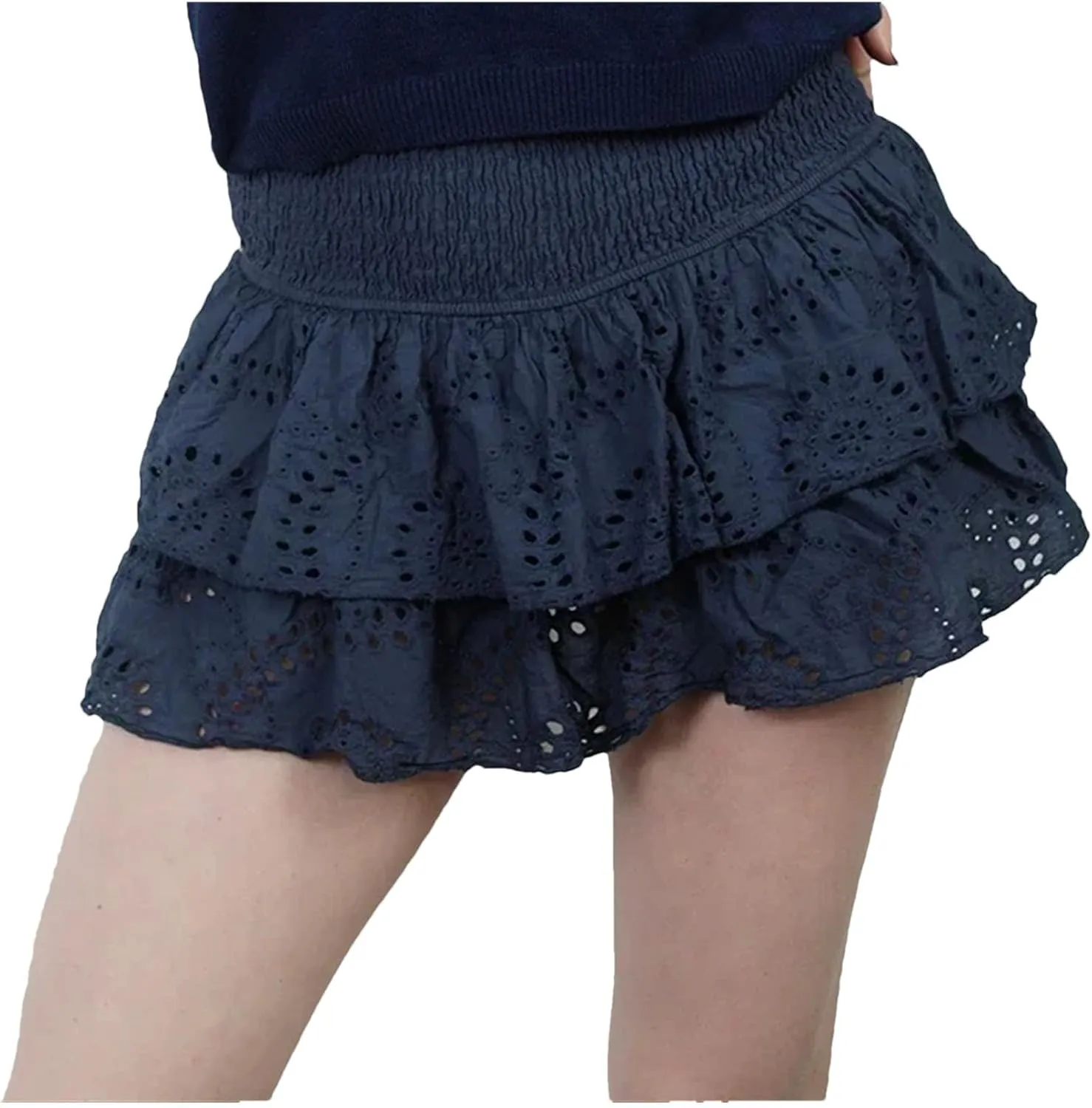 Women's Ruffle Layered Hollow Mini Skirts Summer Pleated Beach A Line Short Skirts
