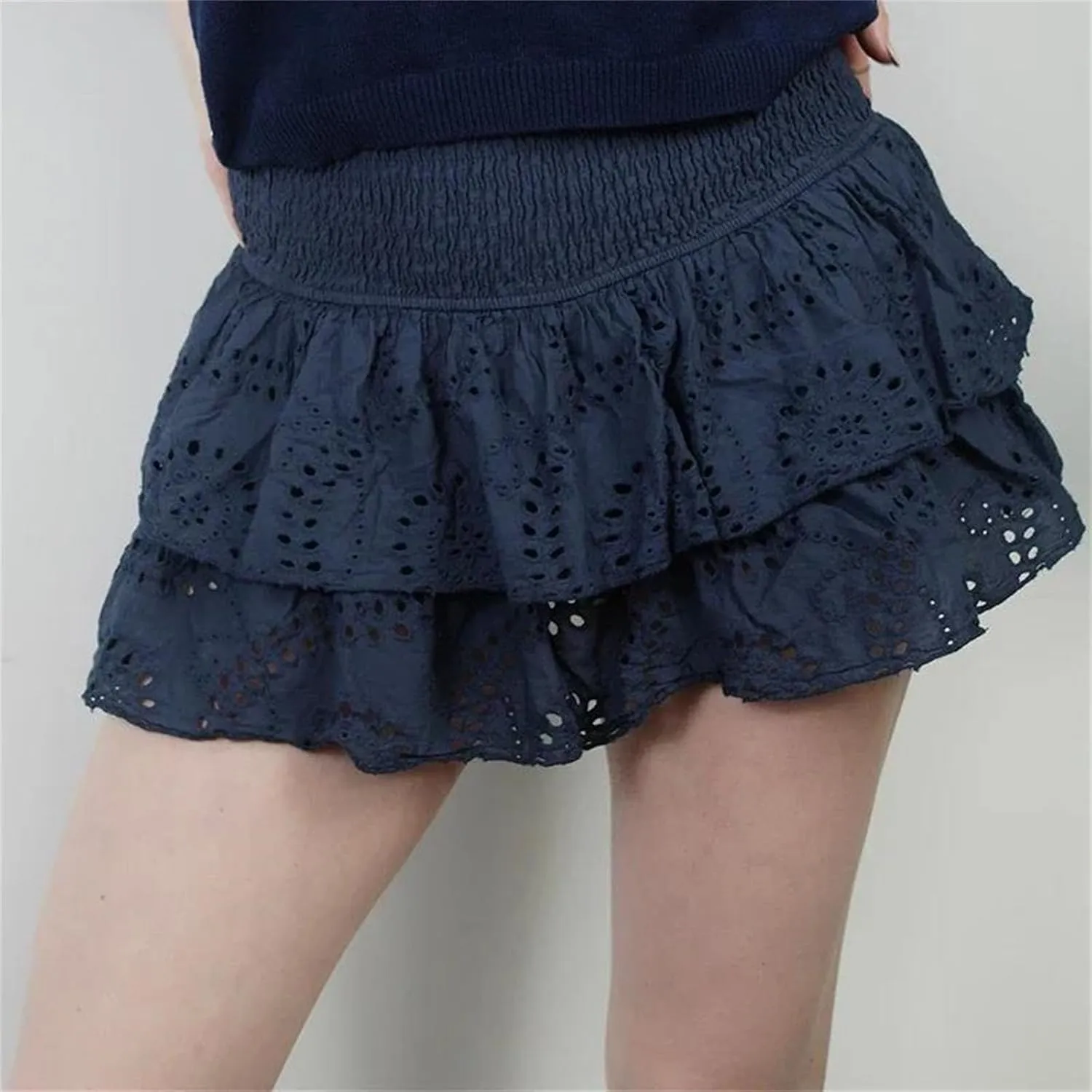Women's Ruffle Layered Hollow Mini Skirts Summer Pleated Beach A Line Short Skirts