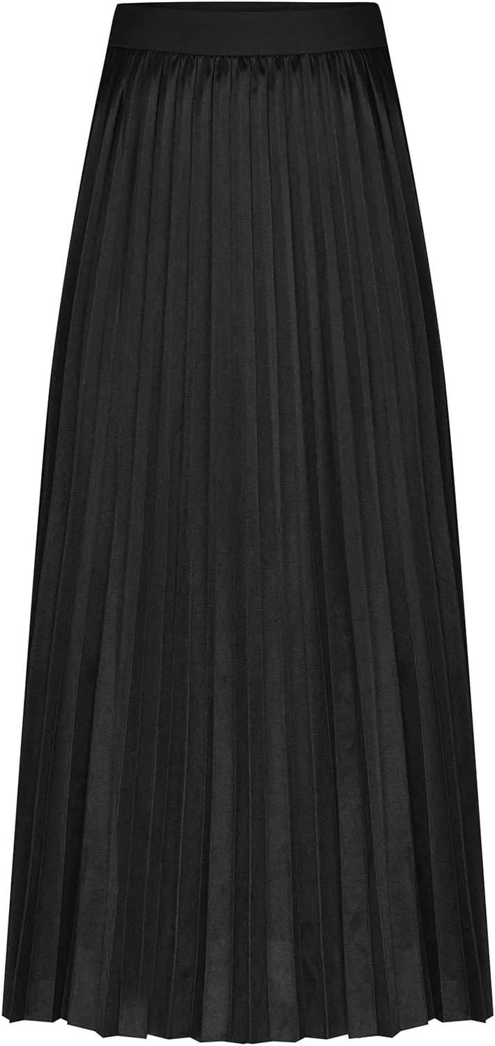 Womens Satin Flowy Swing Skirt Casual Plus Size Silk Pleated Long Skirts Comfy High Waist Pleated Maxi Skirt