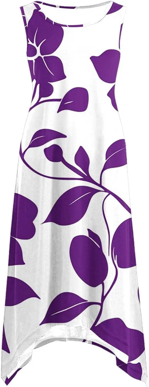 Women's Sexy Spaghetti Straps Midi Dresses Sleeveless Casual Sundress Floral Printed Flowy Beach Dress