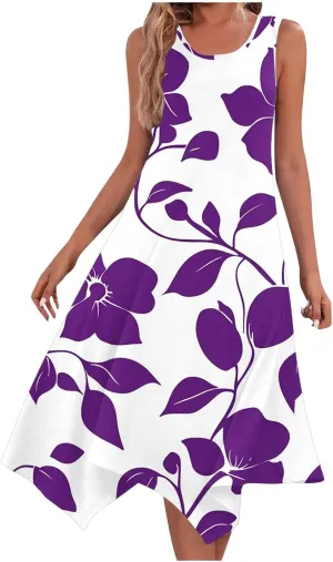 Women's Sexy Spaghetti Straps Midi Dresses Sleeveless Casual Sundress Floral Printed Flowy Beach Dress