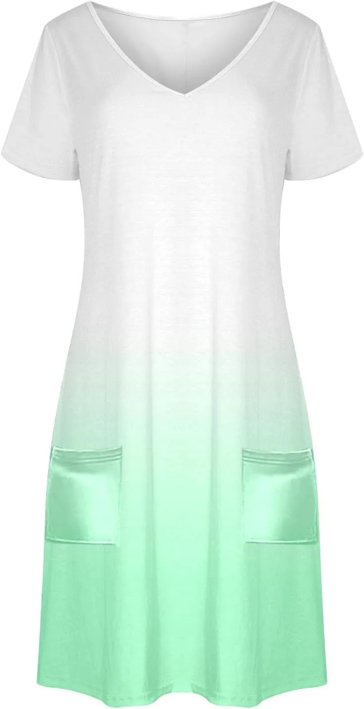 Womens Short Sleeve Casual Summer Dresses 2025 V Neck Shift Dress Loose Fit Flowy Short Dress