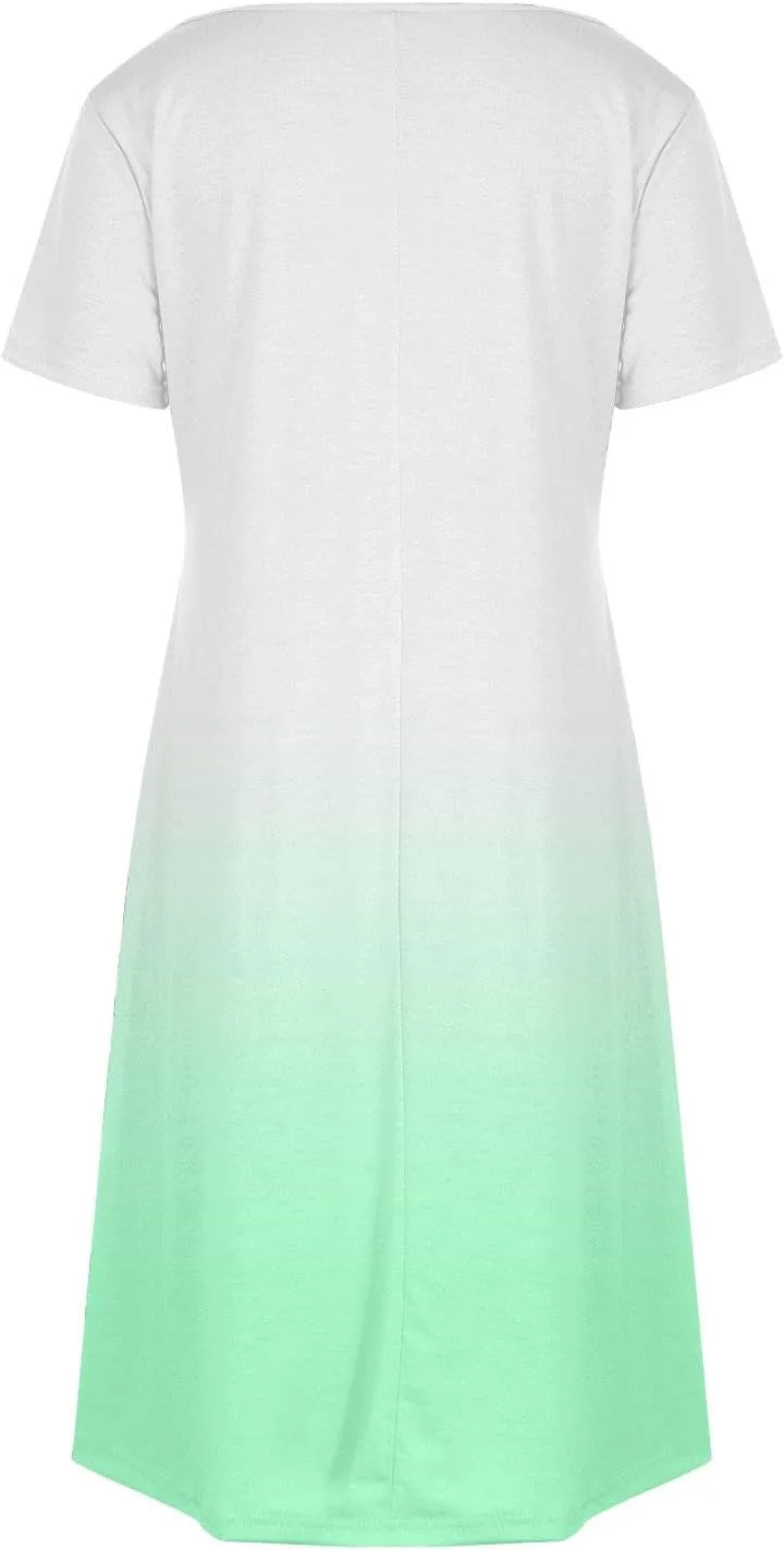 Womens Short Sleeve Casual Summer Dresses 2025 V Neck Shift Dress Loose Fit Flowy Short Dress