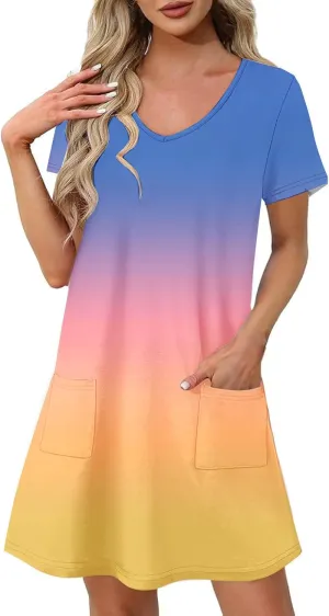 Women's Short Sleeve V-Neck Summer Dresses 2025 Floral Printed Short Party Dress 2025
